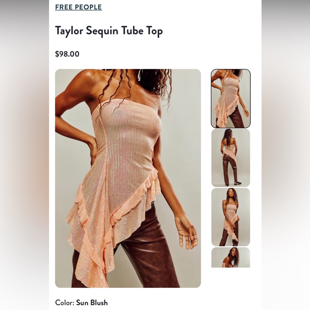 Free People Taylor Sequined Tube Top. Sz’s S, M &L. MAKE OFFERS!!!